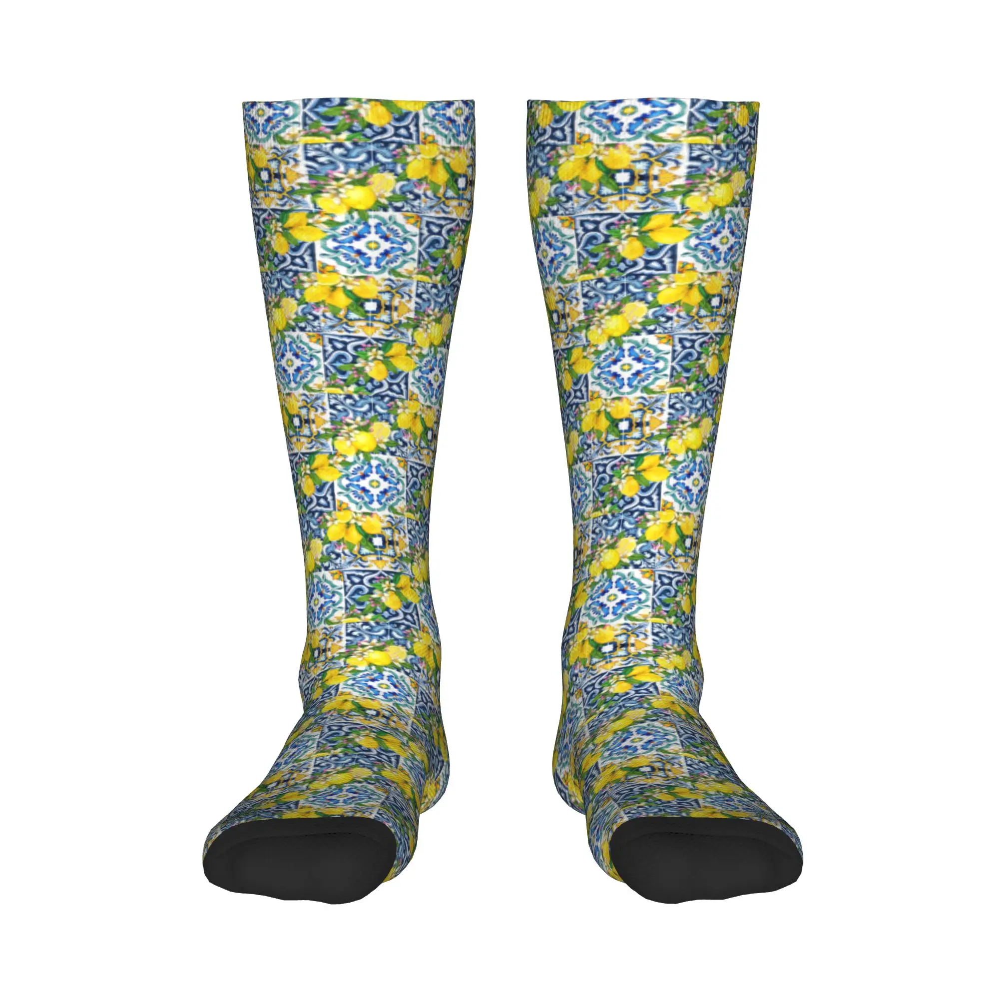 

Чулки для экипажа, яркие средиземноморские сицилийские плитки с цитрусовыми, носки, длинные носки в стиле Харадзюку, аксессуары для мужчин и женщин, подарки