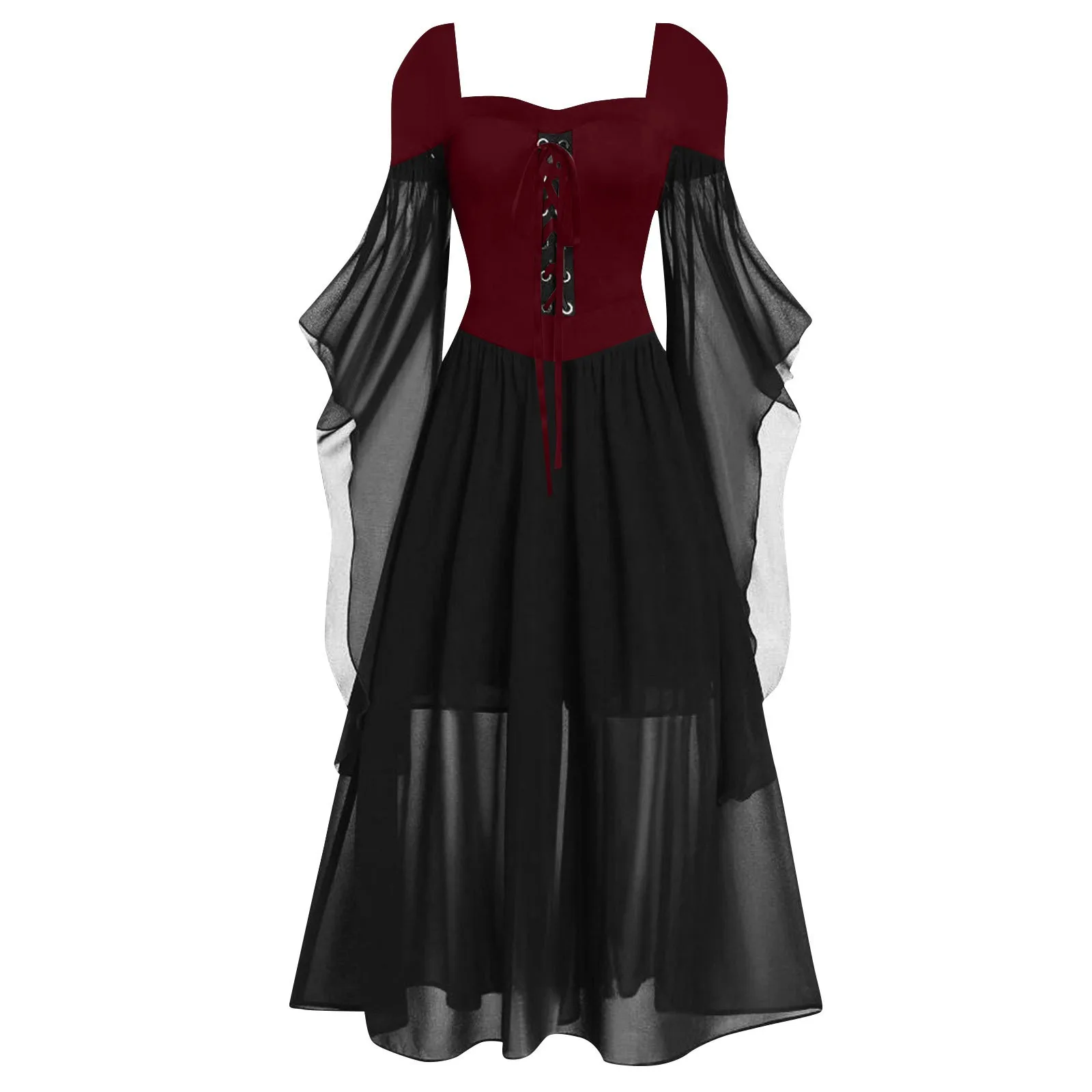 Bandage Mesh Sheer A-line fantasia para meninas, fantasia de bruxa, encantadores retalhos, mangas de taco, grande balanço, vestido Halter, festa de Halloween, peça