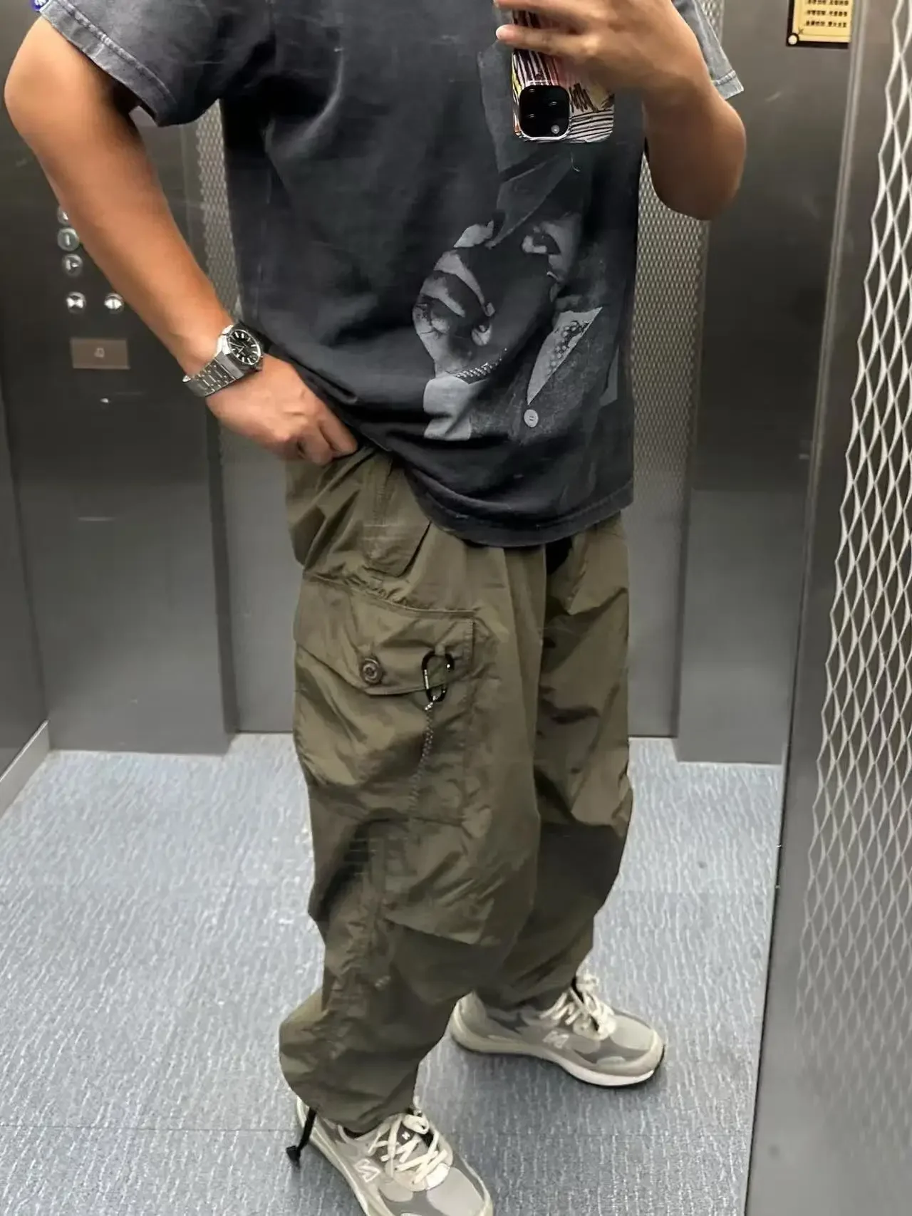 Men Women High Vis Reflective Triangle Multi-Pocket Baggy Wide Leg Trousers Casual Cargo Baggy Trousers Urban Outdoor