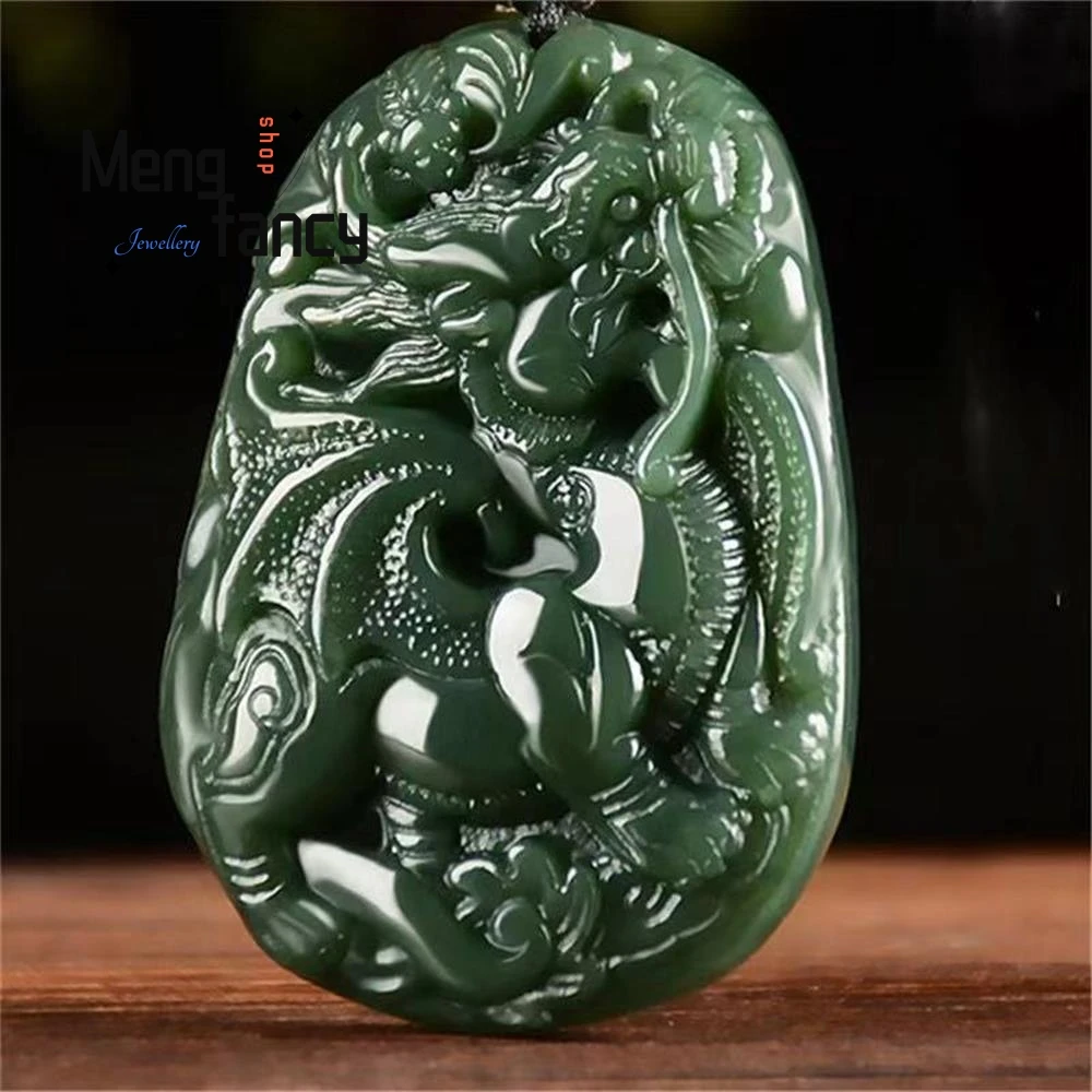 

Natural Hetian Green Jade Flying Qilin Pendant Simple Exquisite Fashion Jewelry Women Men Best Selling Handicraft Holiday Gift