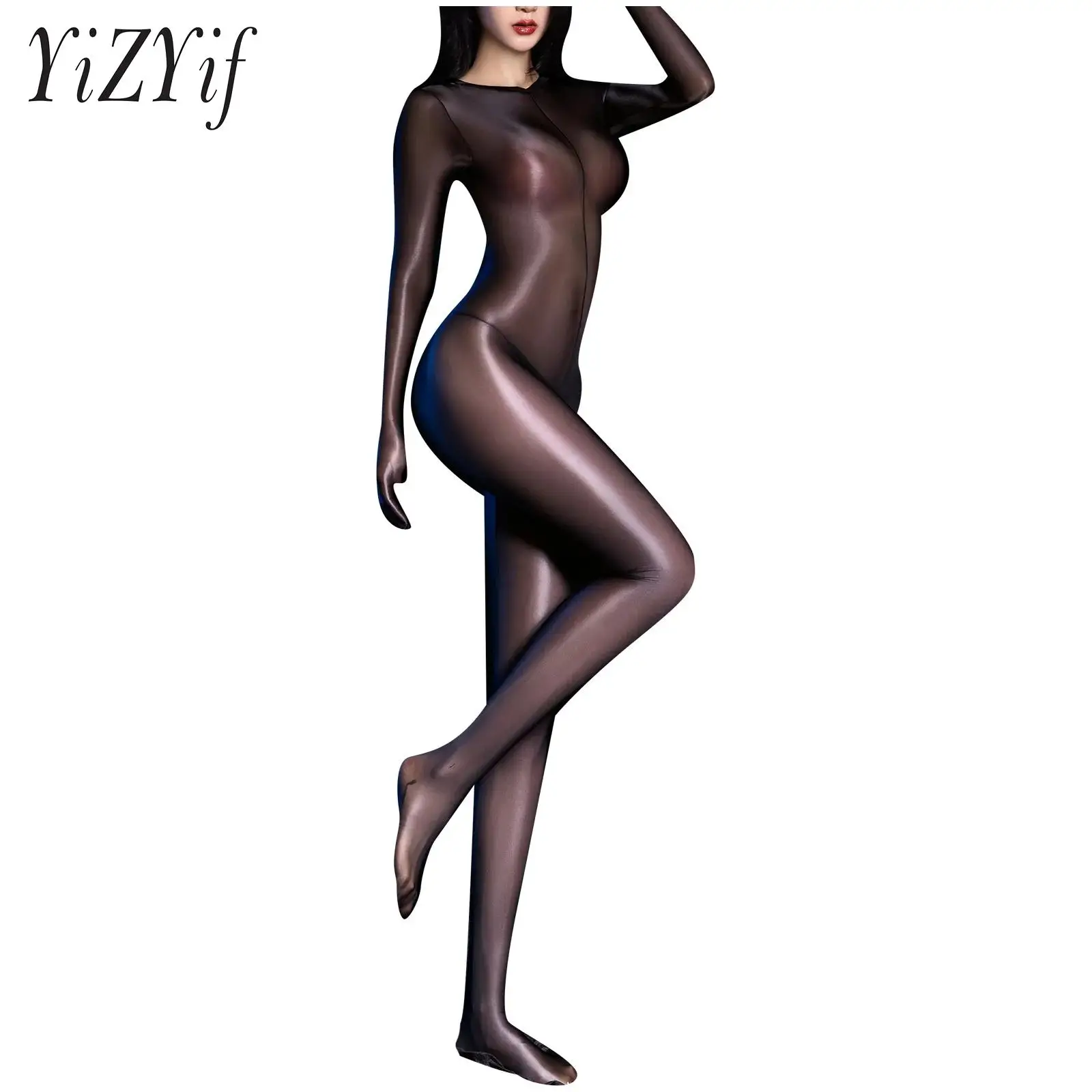 

Women's Glossy See-Through Bodysuit Stretchy Skintight Jumpsuit Sexy Open Crotch Bodystocking Catsuit Lingerie Nightwear