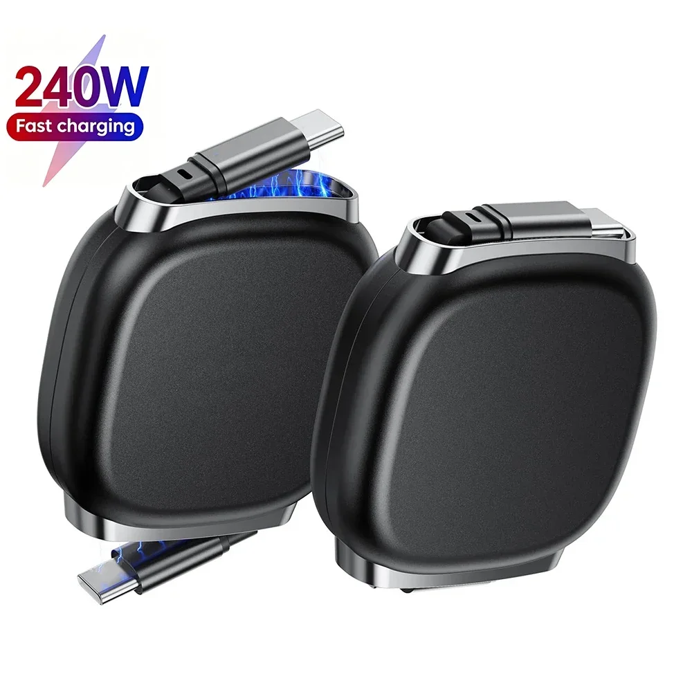 240W USB C to Type C Fast Charging Cable Single Head Car Telescopic USB Type C Data Cord For iPhone 15 16 17 For Samsung Laptop