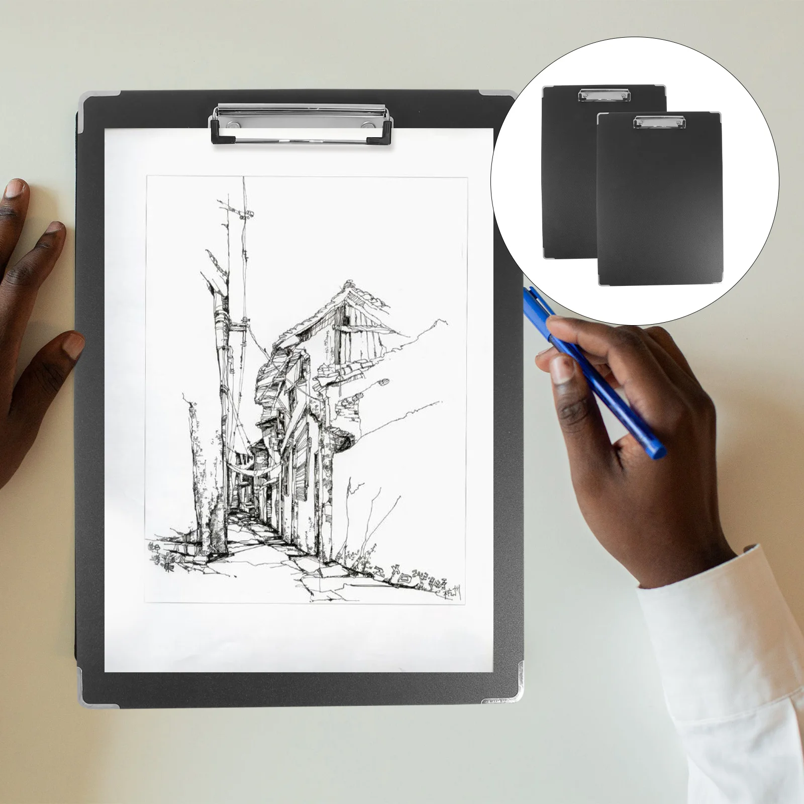 

2Pcs Sketch Board Clipboard Plastic Clip High Strength Impact Resistant Paper Holder Portable Drawing Sketchpad