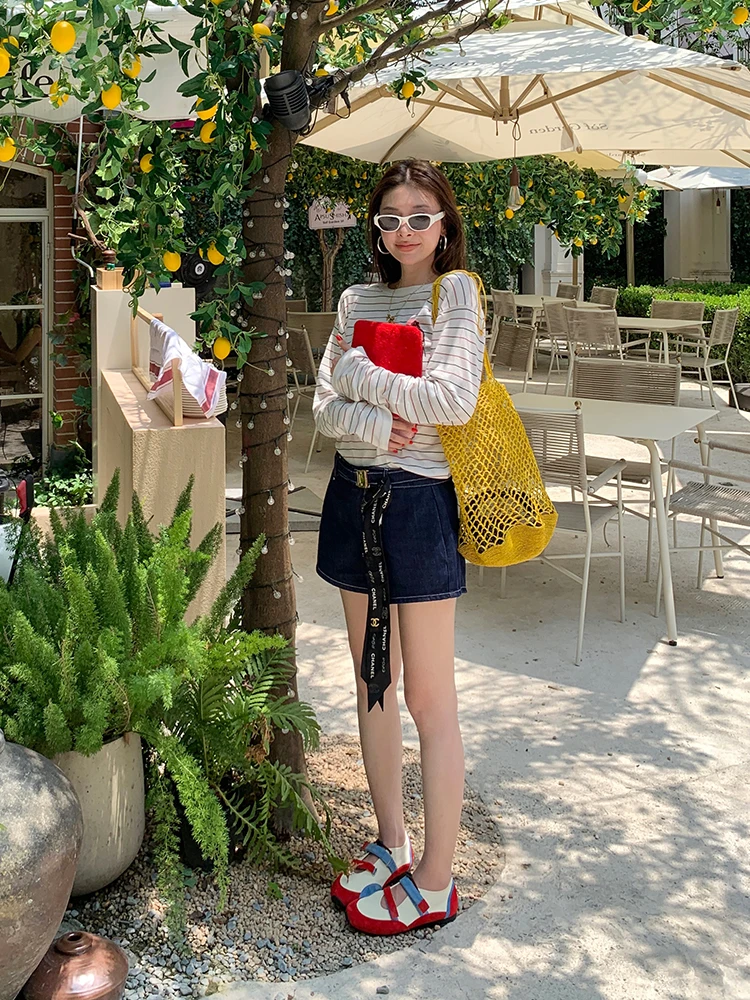 

Синие винтажные джинсовые шорты женские летние универсальные свободные широкие шорты-клеш с высокой талией на молнии