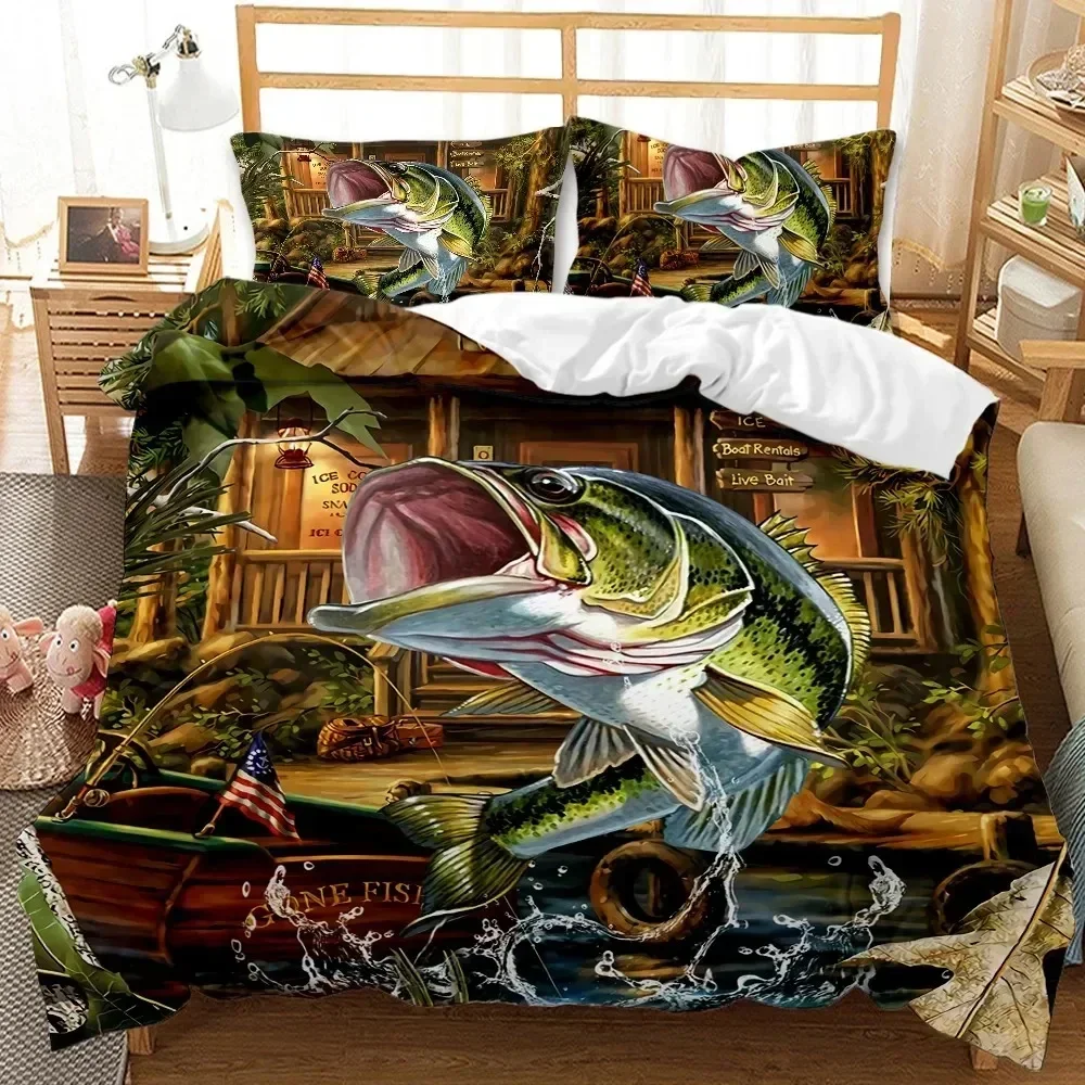 

Big Pike Hunting Fly Fishing Bedding Set Bedroom Soft Modern Bedspreads Comefortable Kids Duvet Cover Quilt Cover And Pillowcase