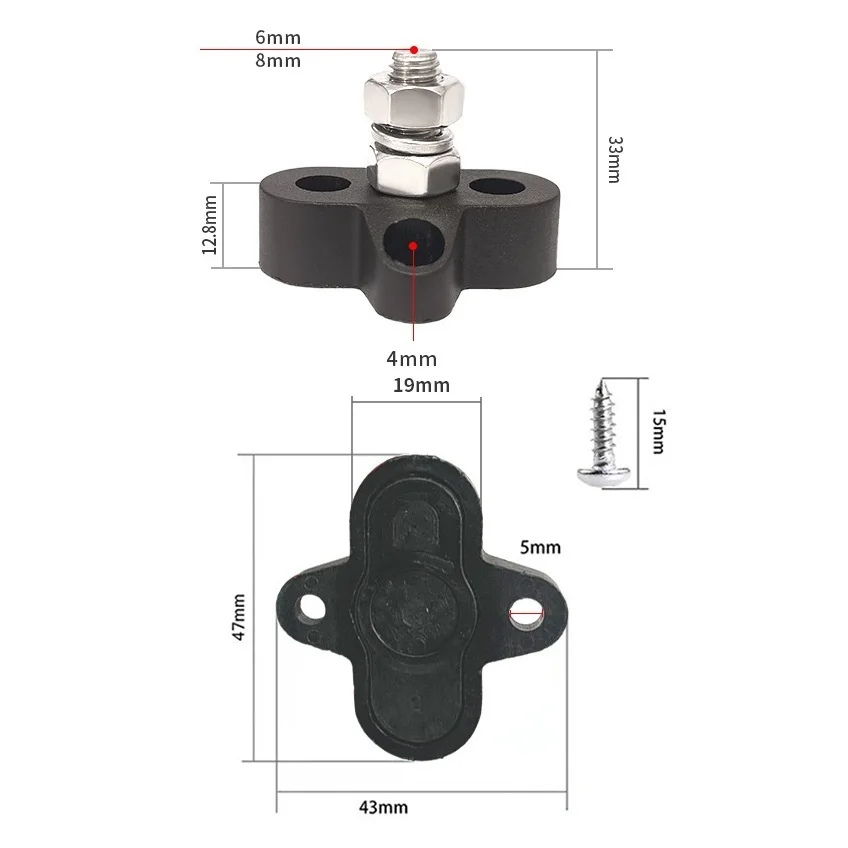 M6 M8 M10 Junction Terminal Block Stud Bus Bar Heavy Duty Battery Power Distribution DC 48V Busbar Red/Black Automotive RV Boat