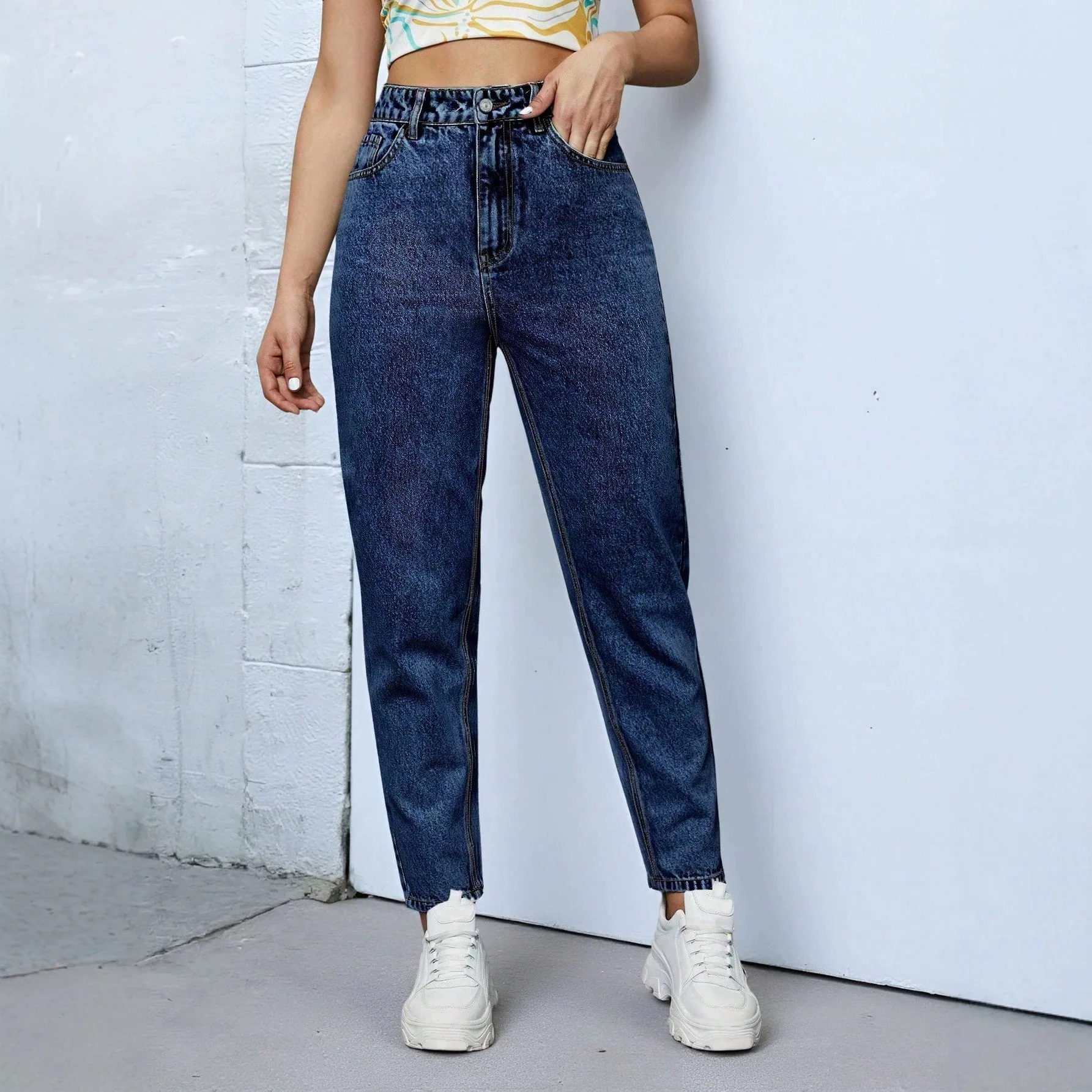 Denim Pant Women Jeans Vintage Long Pants Slim Fit High Waist Straight Trousers Y2k Streetwear Elegant Splice Work Casual Summer