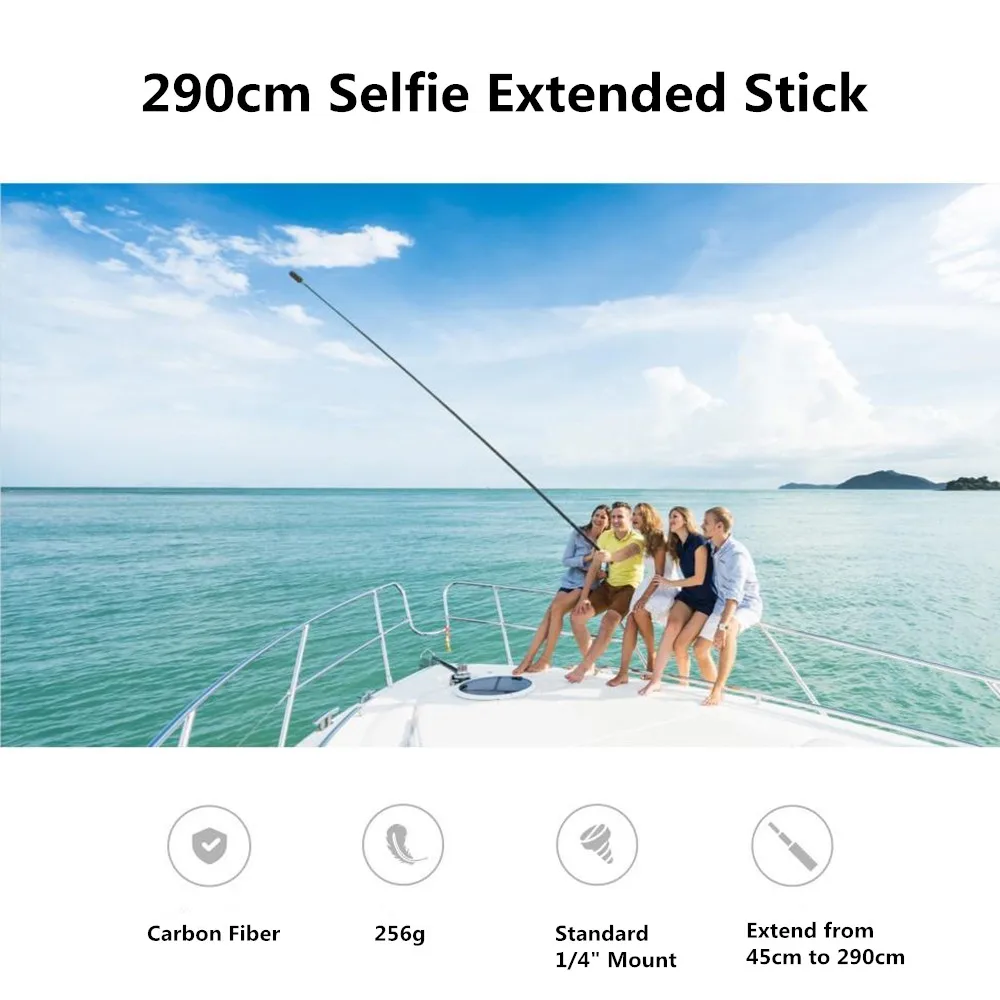 For Insta360 X3 X4 Accessories 290CM Carbon Fiber Selfie Stick for DJI Action 4 Gopro13 12 Sports Camera Super Long Selfie Stick