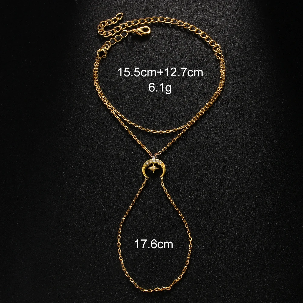 XSBODY Fashion Moon Hand Chain Bracelet Y2k Design Girl Finger Decoration Charm Star Rhinestone Bangle Chain Harness Party Gift