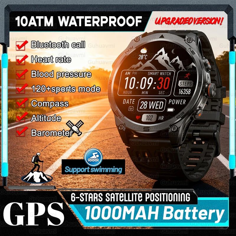 

NEW Military GPS Smartwatches Men 10ATM Waterproof Swim Outdoor Sport Fitness Tracker Health Monitor Bluetooth Call Smart Watch