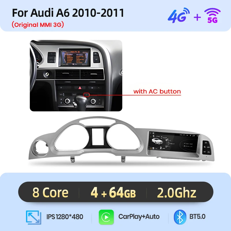 Junsun 8.8 Inch Draadloze CarPlay Andorid Auto Radio Multimedia Voor Audi A6 C6 4F 2005-2011 MMI 2G 3G GPS Navigatie Stereo