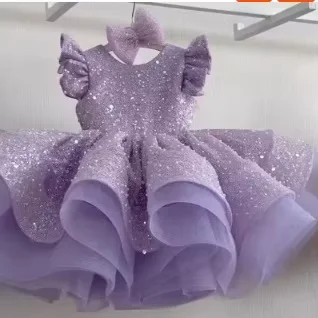 

Сетчатое блестящее платье принцессы Dream с пышными рукавами и маленькими летящими рукавами, настраиваемое платье для девочек 0-14 лет, красивая девушка с цветочным узором