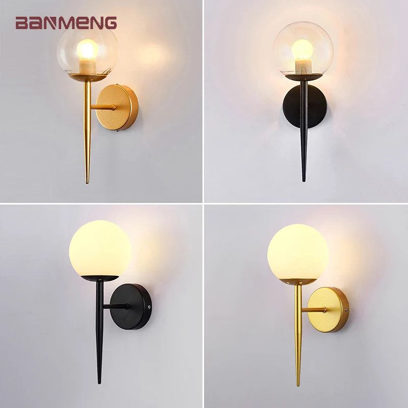 

Nordic E27 LED wall lamp Glass lampshade sconces lights indoor lighting home decor bedroom living room kitchen decoration