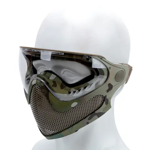 Tactical Pilot Mask Airsoft Steel Mesh Version Mask Full Face with 3 Anti-Fog Goggles for FAST Helmet Shooting CS Wargame