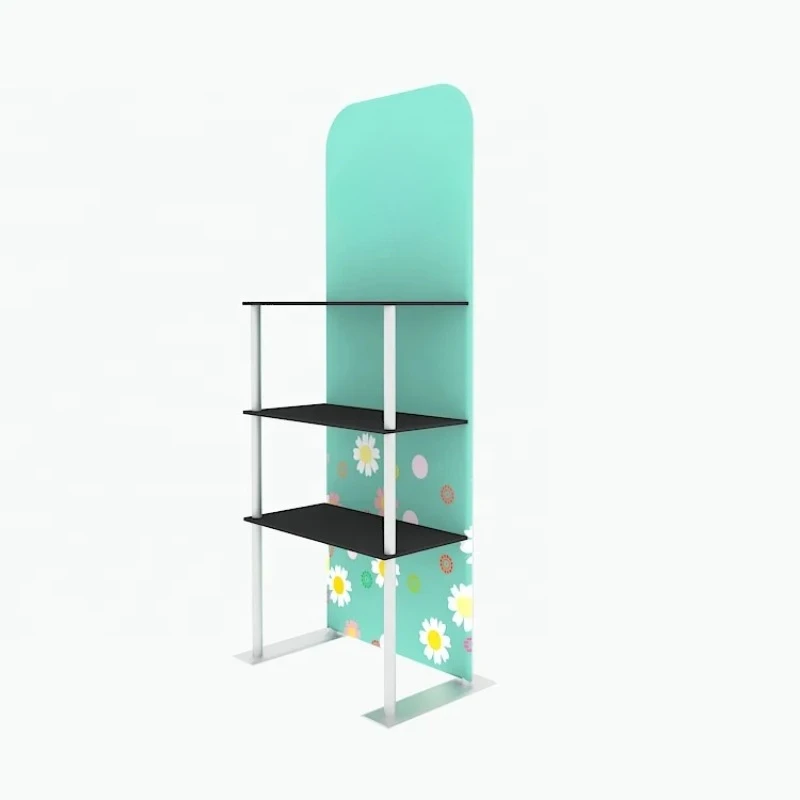 

Easy Install Trade Show Equipment Custom Logo Light Weight 3 Shelves Floor Standing Tradeshow Product Portable Display Rack