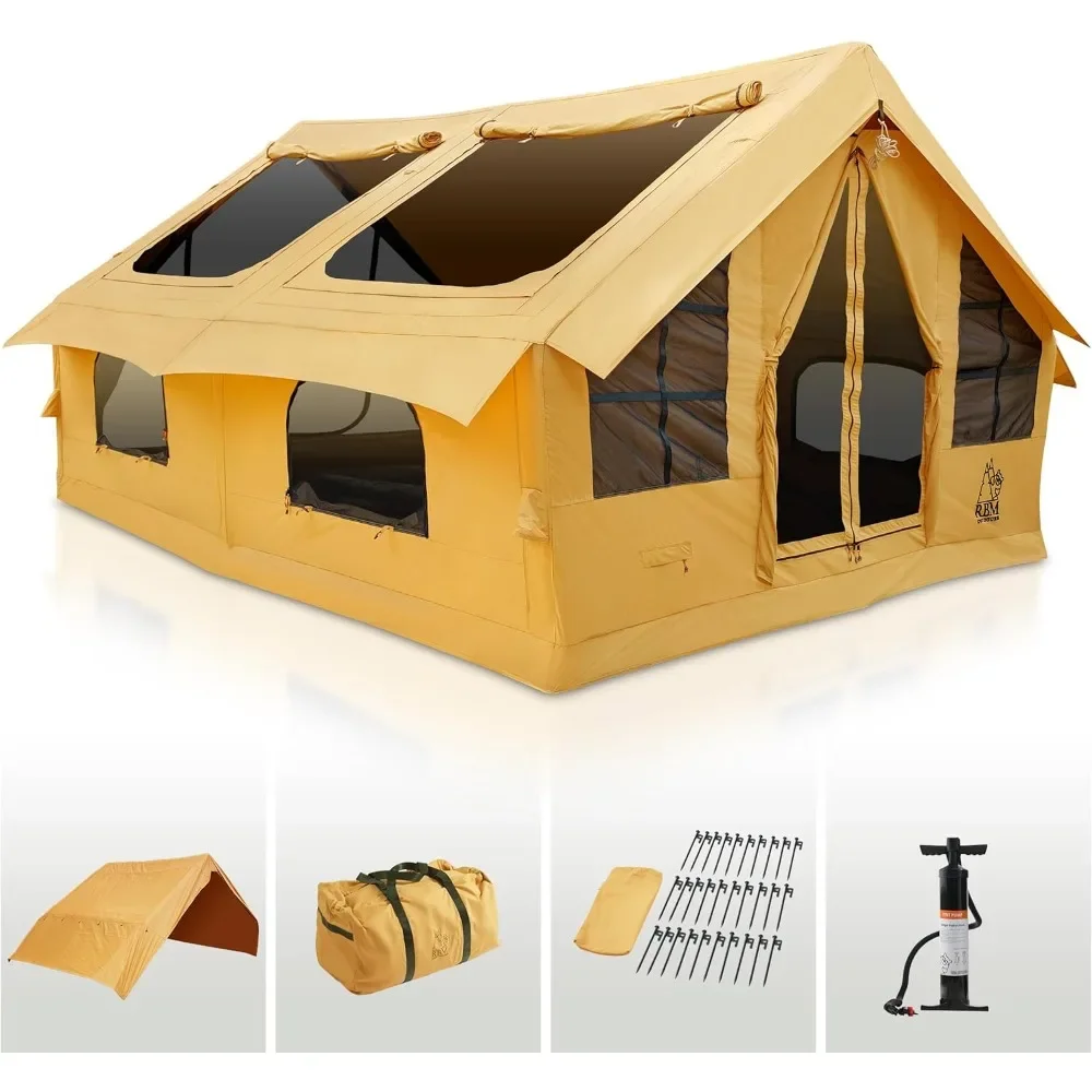 Panda Inflatable Tents, for Camping with Stove Jack, Canvas Blow Up Tent, Campana Inflable with Pump, Luxury Camping Tents