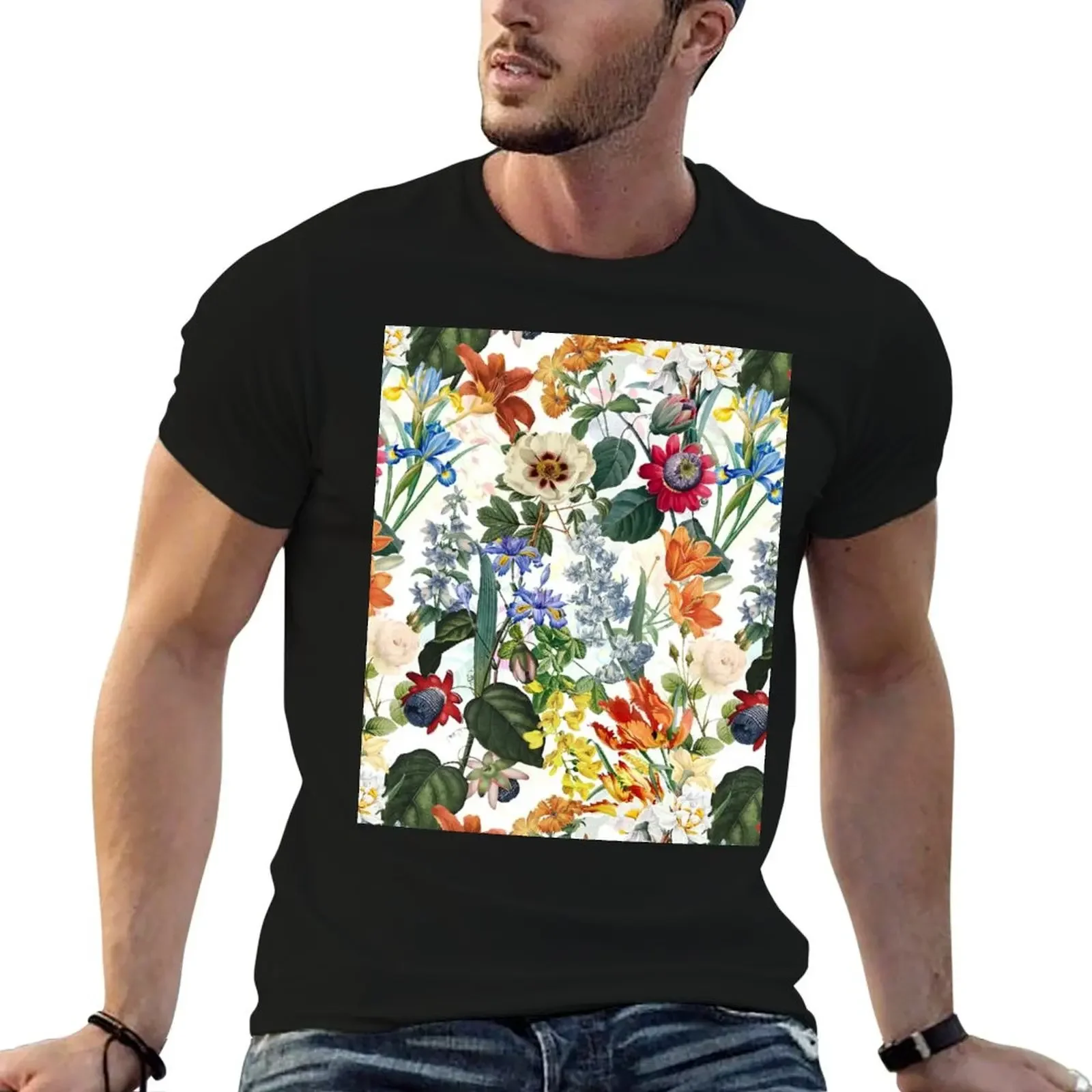 Vintage Exotic Flower Botanical Garden -double T-Shirt anime t shirts heavyweights anime mens t shirts casual stylish