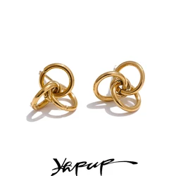 Yhpup Stylish Unique Stainless Steel Circle Geometric Personality Stud Earrings PVD Plated Daily Young Charm Jewelry Wholesale