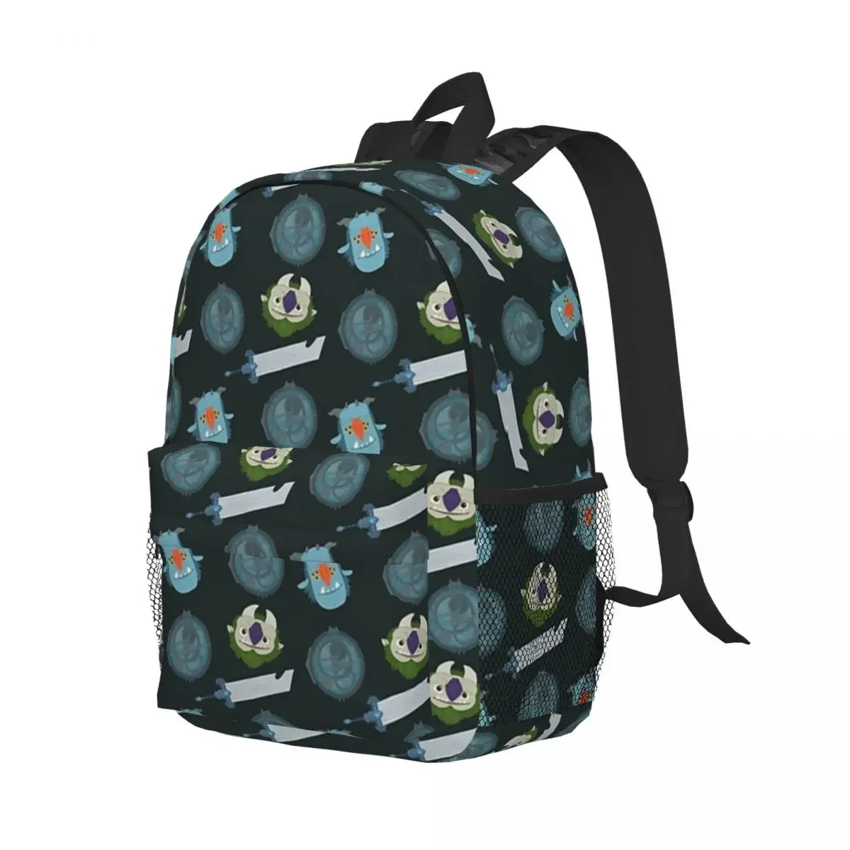 Bookbag dos desenhos animados com padrão repetido para adolescentes, bolsa escolar para estudantes, mochila de ombro, grande capacidade, adolescentes, Trollhunters