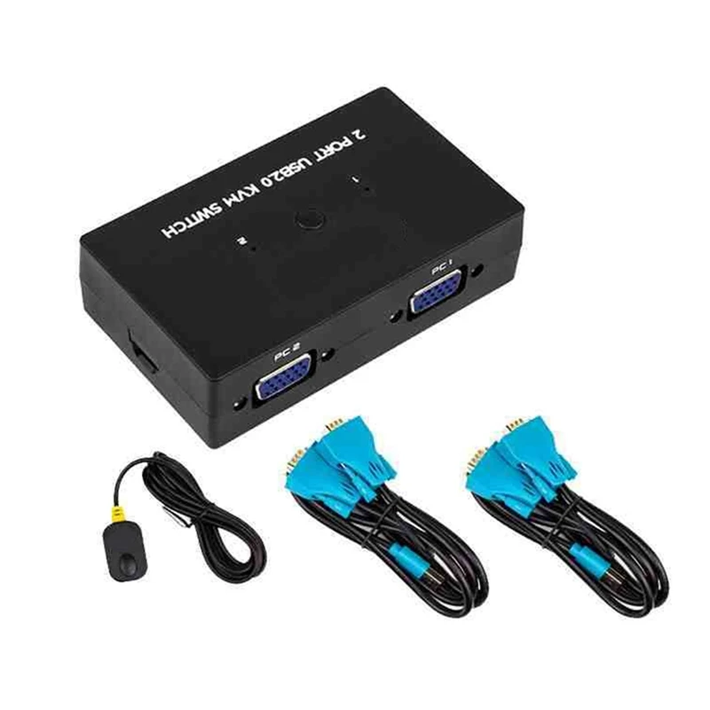 2-Port VGA KVM Switch Two-In-One-Out With Desktop Controller Shared Set Of Keyboard, Mouse And Monitor