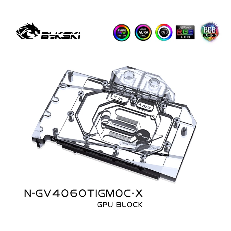 Imagem -03 - Bykski-placa de Vídeo Refrigeração a Água Bloco Gpu para Gigabyte Rtx 4060ti Gaming oc Cobertura Completa Luz Argb N-gv4060tigmoc-x 16g 8g