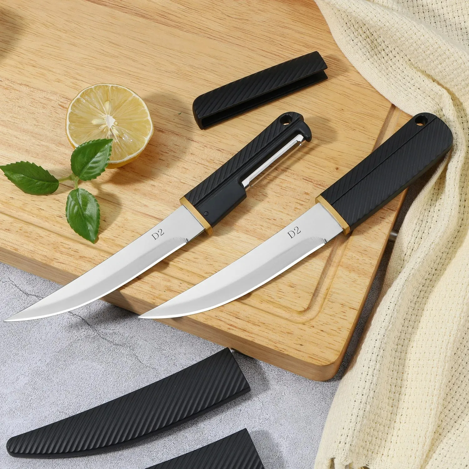 EDC Portable Fruit Knife, Two-in-One Multi-functional Stainless Steel Knife, Outdoor Multi-purpose BBQ Knife and Cutting Knife