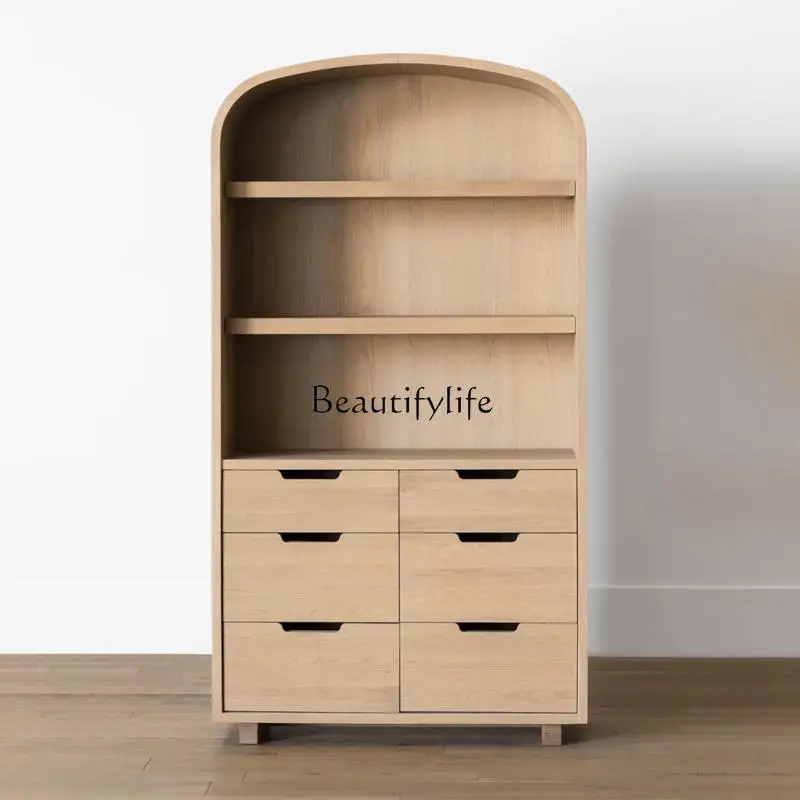 

French medieval solid wood dining side cabinet retro ash wood wall display decorative cabinet