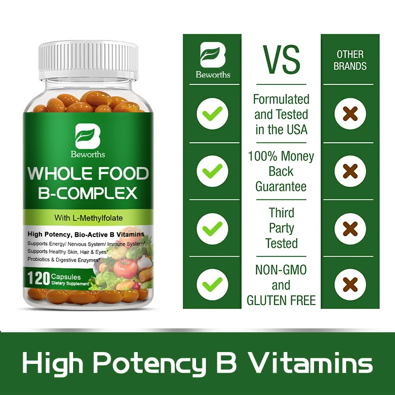 BEWORTHS Complex Vitamin B Capsule B1 B2 B3 B5 B6 B7 B12 Anti Fatigue Liver Detox Skin Care Daily Nutritional Supplement