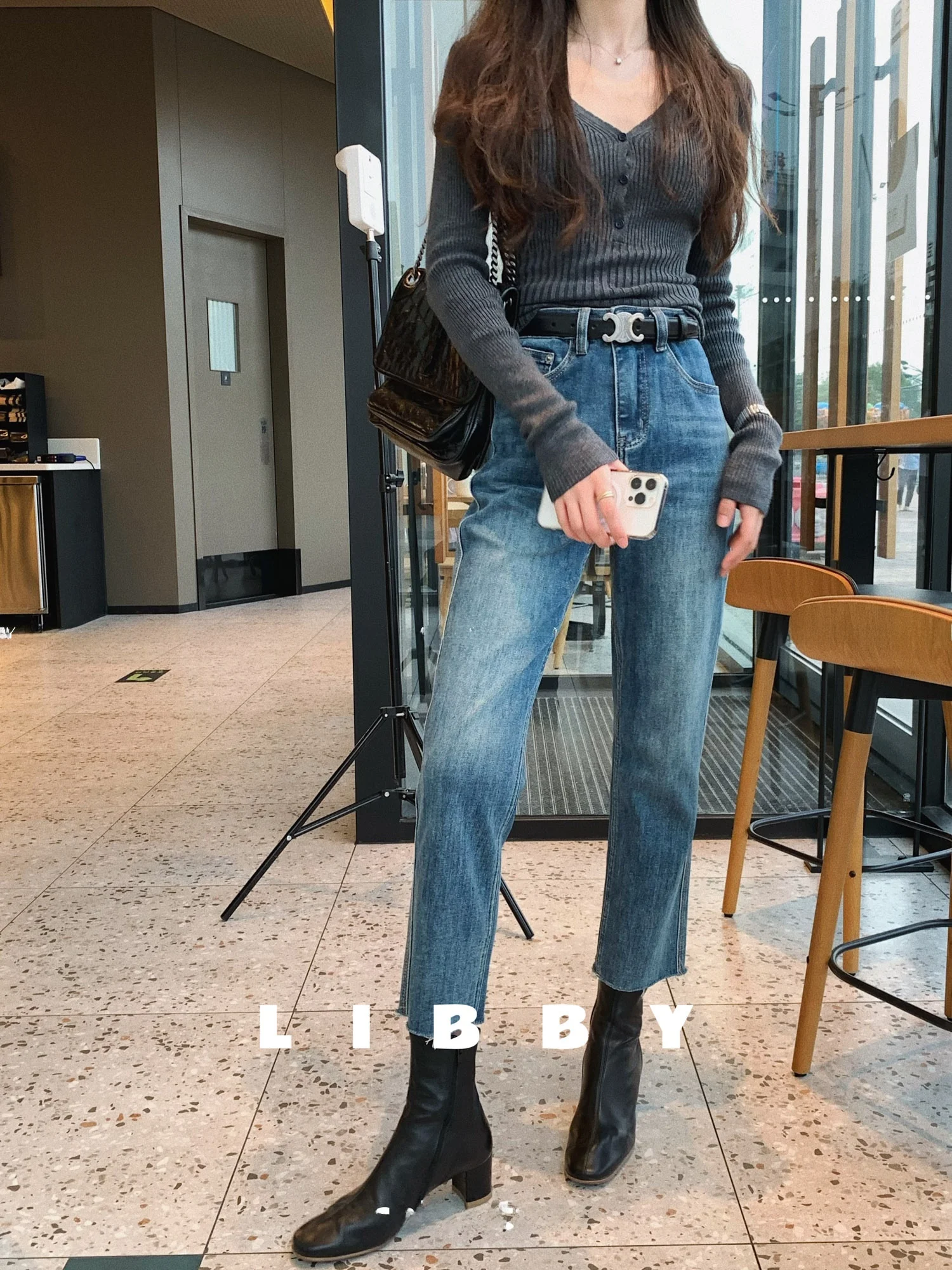 

Джинсы Libby Vintage Blue с высокой талией и широкими штанинами, женские, утягивающие, длинные, из хлопкового стрейч-денима, буткат-брюки