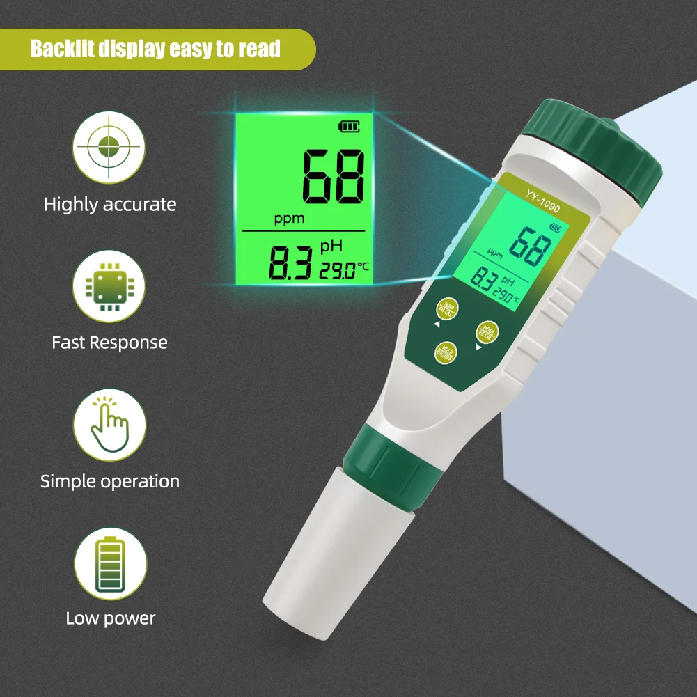 Yieryi الرقمية مقياس درجة الحموضة الملوحة TDS EC درجة الحرارة جهاز اختبار المياه المالحة 5 في 1 LCD المزدوج عرض Salimeter لأحواض السمك المائية بركة