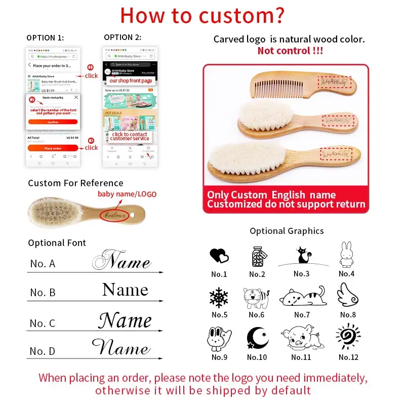 Custom Name Detangling Bamboo Hair Brush Women Styling Wide Teeth Bamboo Comb for Hair Massage Scalp Anti-static Hair Combs