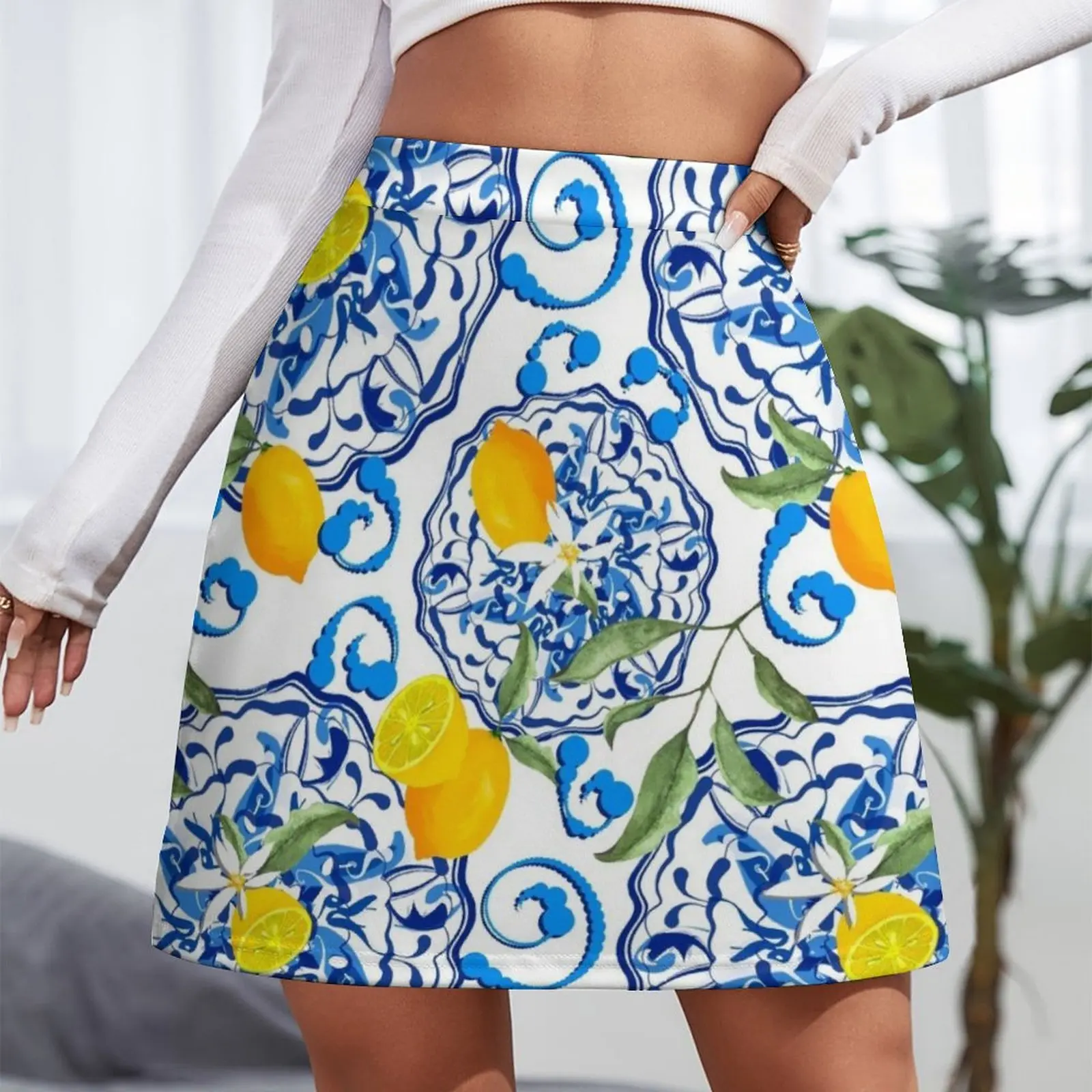 Summer,citrus,mosaic background ,Mediterranean style,lemon fruit pattern Mini Skirt skirts women summer 2023