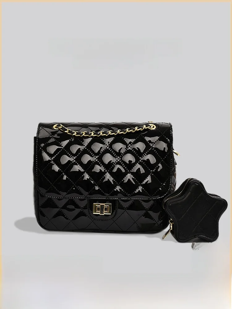 

UR Little Fraance Sle Mirror Surface Double oulder Bag Ladies 2025 New Diamond id Chain Bag High Quali Single oul...