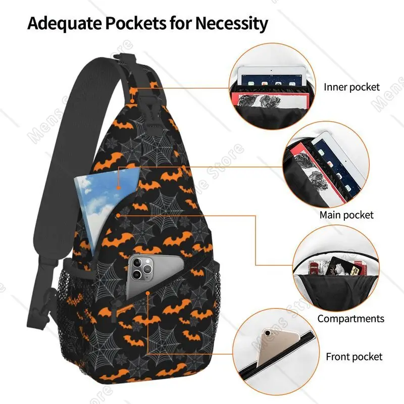 Personalizado halloween morcegos e teias de aranha sling sacos para homens legal ombro crossbody peito mochila viagem caminhadas daypack
