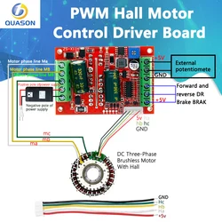 Contrôleur de moteur sans balais CC triphasé, carte de commande de moteur Hall PWM, 6-60V, 400W BLDC, 12V, 24V, 48V