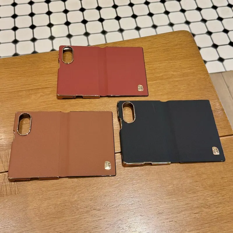For Samsung Galaxy W25 W26 Z Fold6 Fold7 Fold8 Ultra Luxury Leather Electroplated Frame Shockproof Fold Phone Case