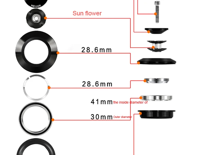 MTB Fahrrad-Steuersatz 28,6mm Gewindelos Gerades Gabelrohr CNC 1-1/8" 34/44mm Gedichtetes Lager 55/56mm Halbintegrierter Steuersatz ﻿ – Detail 9