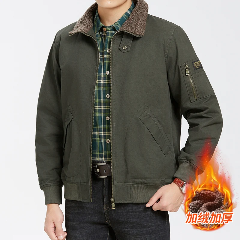 

Men's Winter New Lamb Jacket with Multi Pockets Zip Front Thick Thermal Fleece Lined Coat Work Cargo Jacket for Men Retro Coat
