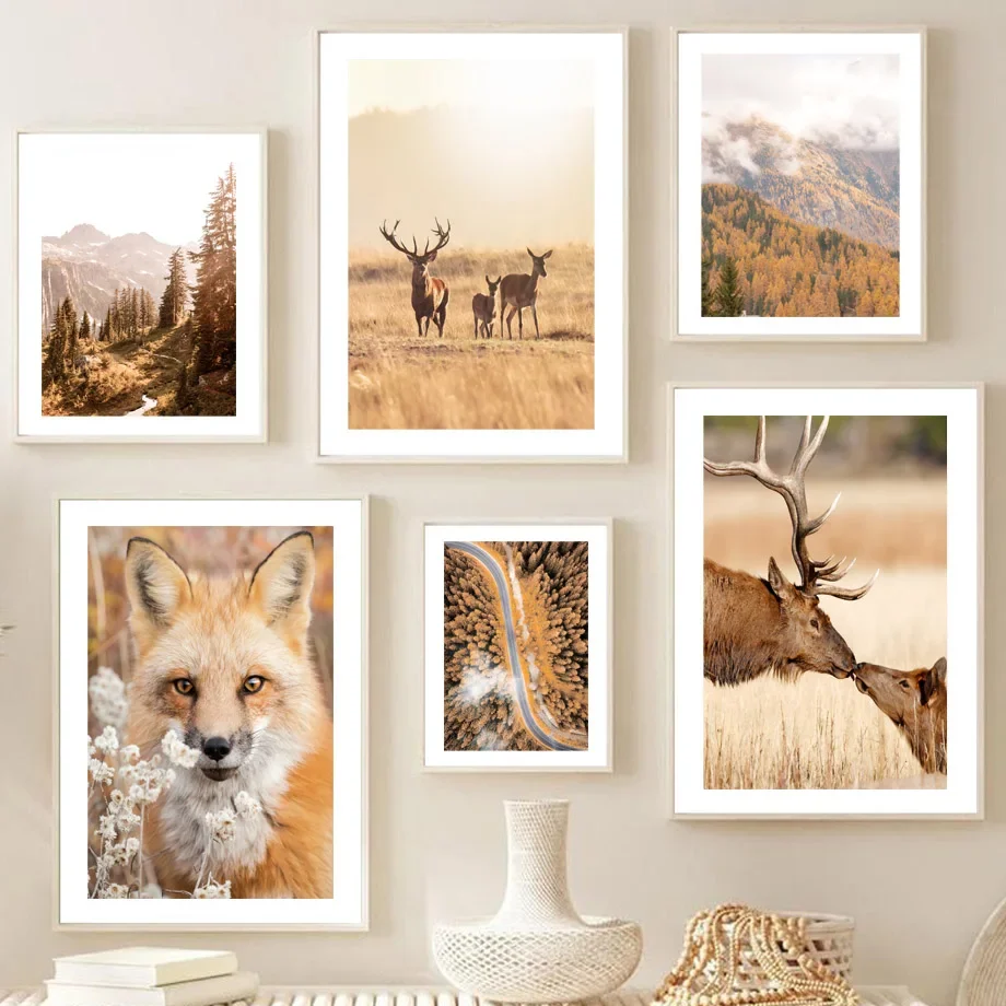 

Autumn Wheat Squirrel Forest Fox Reindeer Wall Art Canvas Painting Nordic Posters And Prints Wall Pictures For Living Room Decor