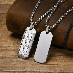 Stylish Tire Shaped Necklaces for Men Boy, Waterproof Stainless Steel Geometric Bar Rectangle Pendant Collar,Cool Gifts for Him