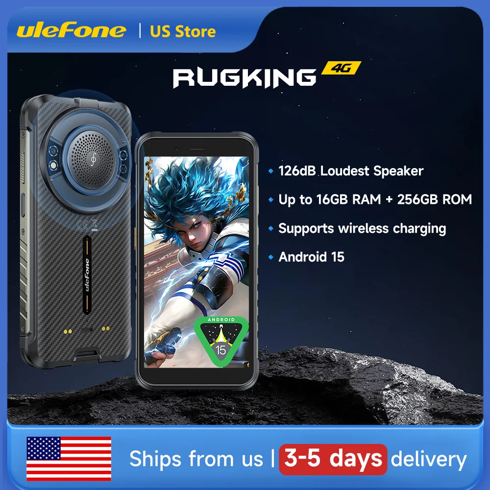 Ulefone RugKing 4G Rugged Phone Android 15 Up to 16GB+256GB Waterproof 9600mAh 50MP Camera NFC Global Smartphone