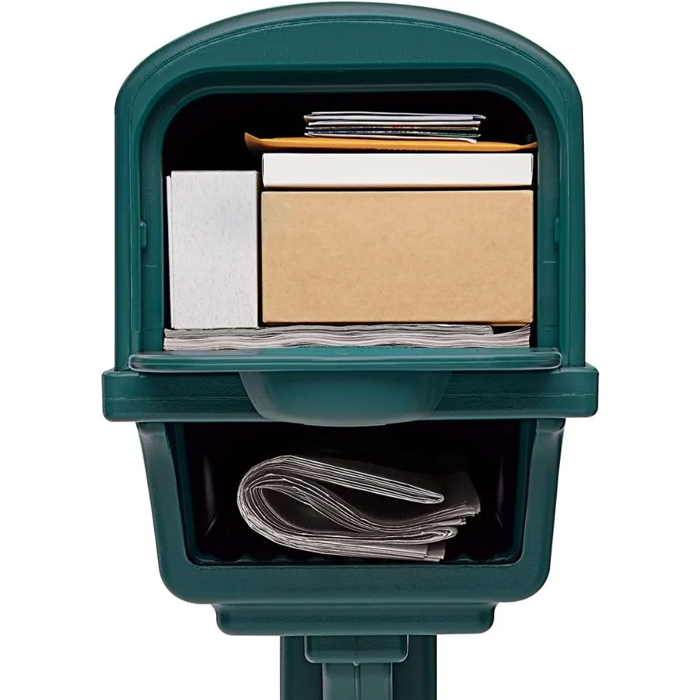 Large Capacity Double-Walled Plastic Green Mailbox with Post Combo Kit