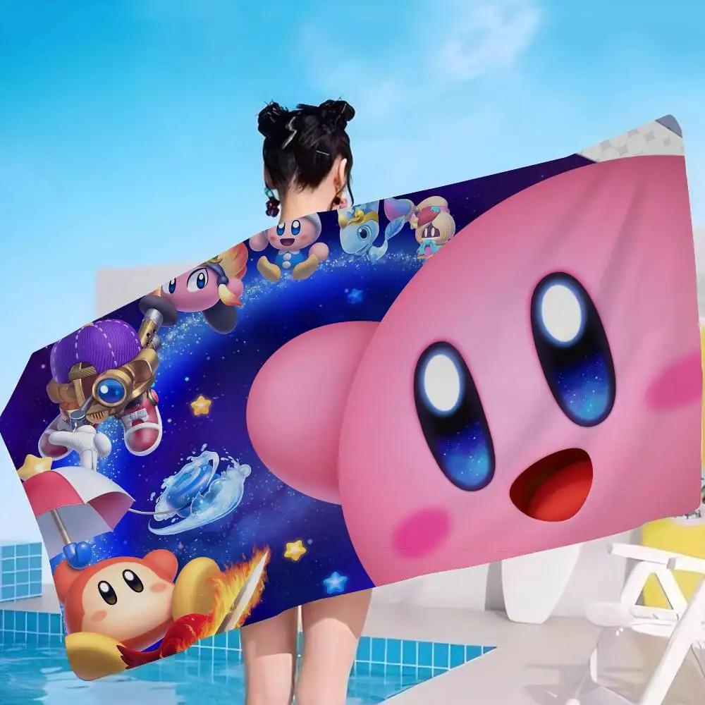 Cartoon Kirby Anime Beach Swimming Towel Soft Absorbent Washcloth Children's Gifts for Kids Travel Camping Gym