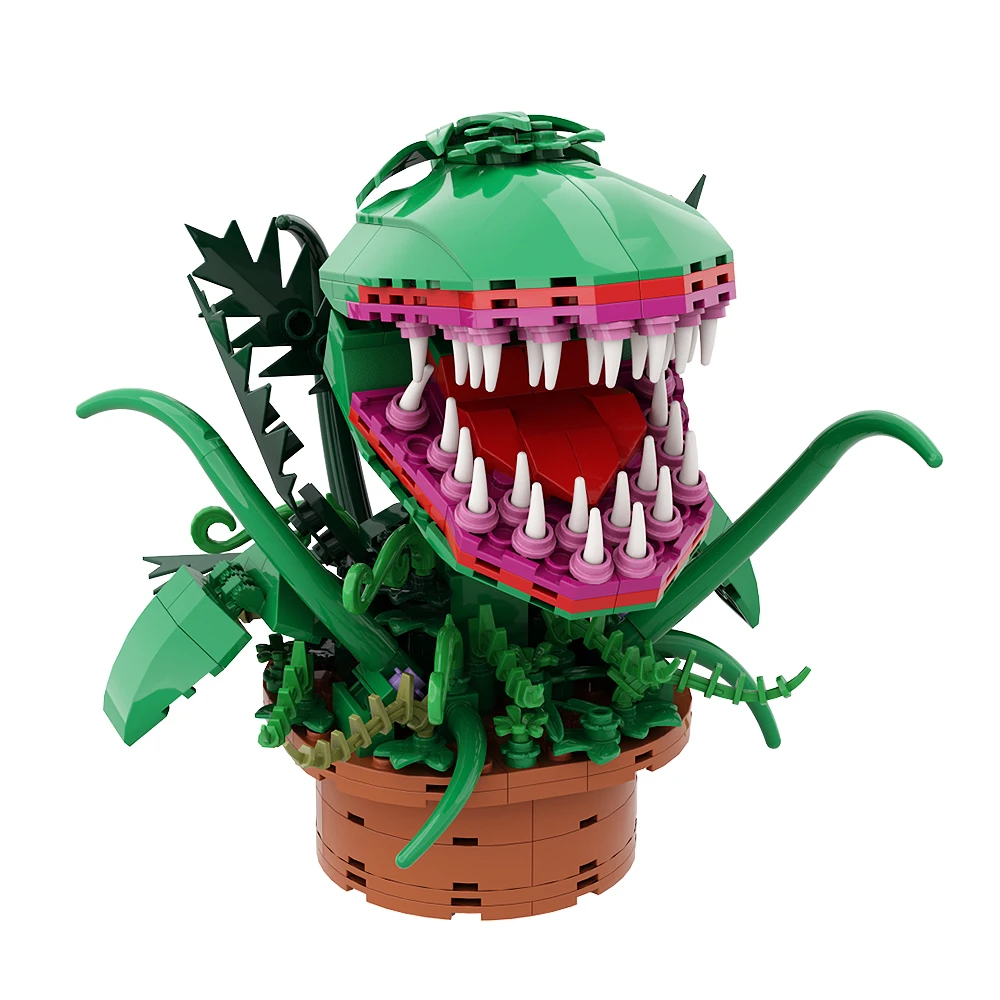 Gobricks MOC Plant Potted Audreys II Shop of Horrors Flowers Building Blocks Potted Plants Cannibal Flowers Bricks Toys Gifts