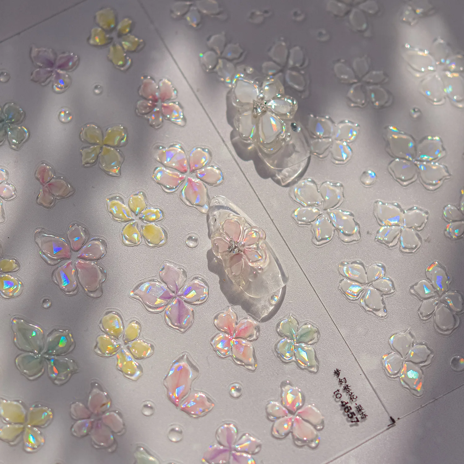 1pcs Gold Foil Dried Flower Relief Nail Stickers Colorful Oil Painting Flowers Fairy Nail Decals Frosted Floral Manicure Sliders