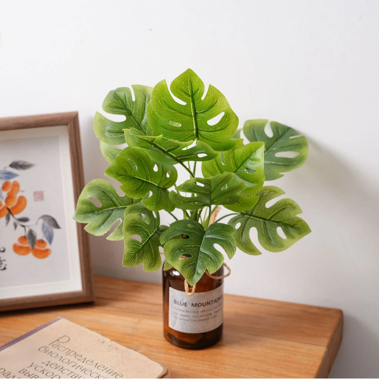 

1Pcs Artificial Tropical Monstera Palm Leaves Faux Turtle Leaf with Stems Fake Real Touch Palm Plants Leaves Wedding Decor