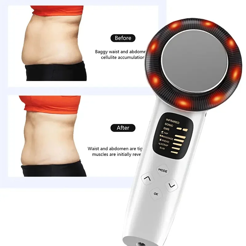 Medidor de fibra oito em um, redução de calor, ems, micro corrente, seis cores, vibração de fóton, instrumento de beleza ultrassônico