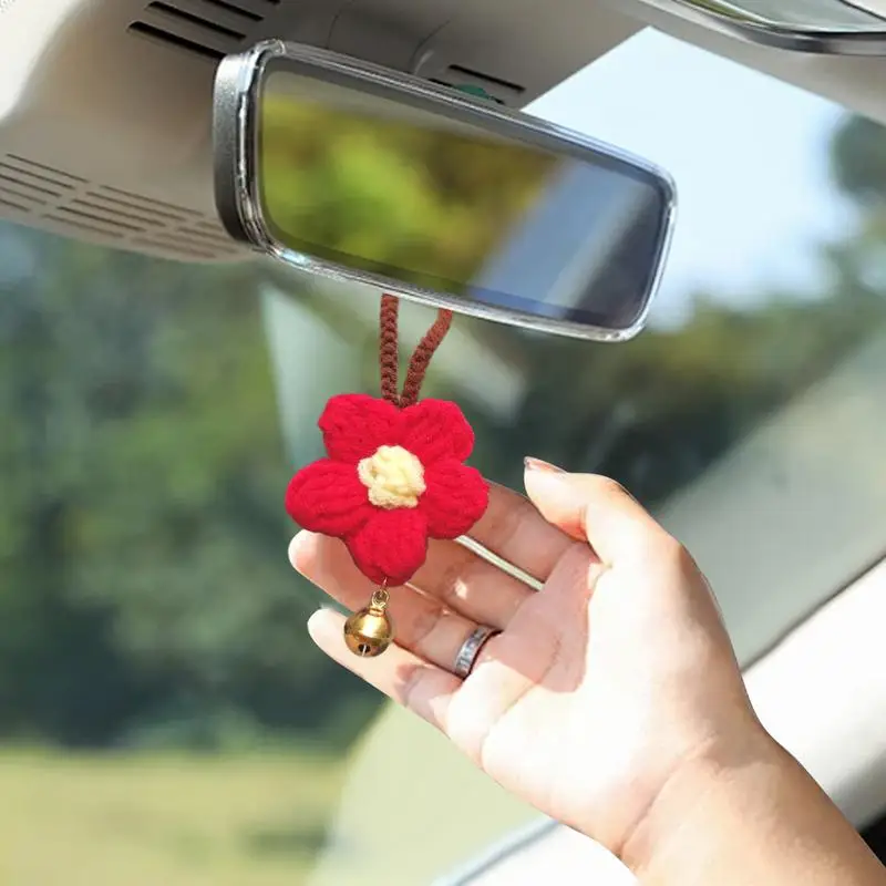 Rearview Mirror Crochet Flower 2pcs Knitting Crocheting Flower Car Rearview Mirror Decor Household Decors Automotive Trim With