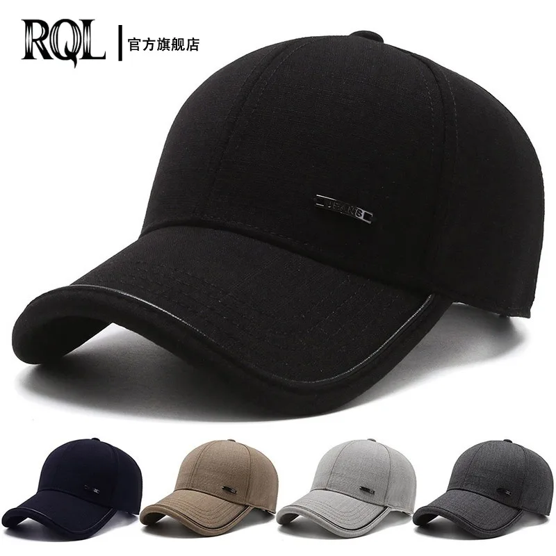 Men\'s Hat 2024 Winter Male Baseball Cap Casual Golf Trucker Dad Hat Outdoor Black Solid Color Windproof Adjustable Snapback