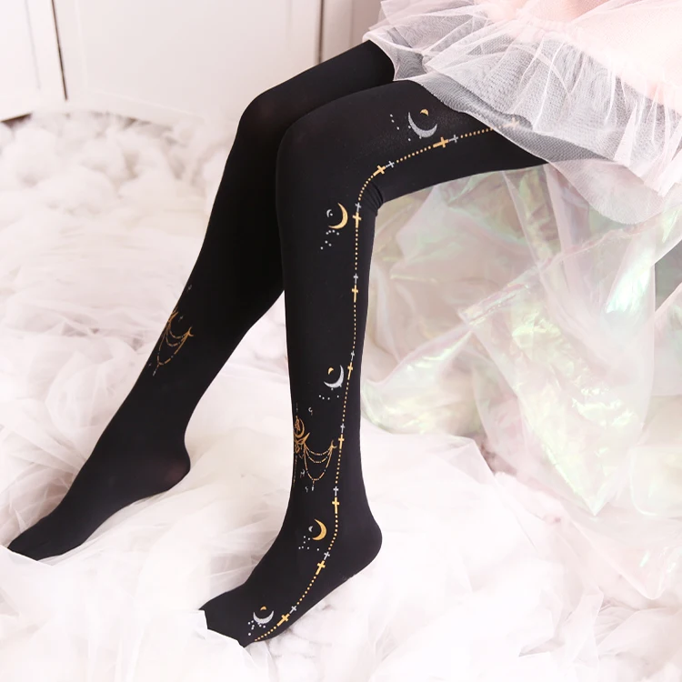 Japanese Teen Sexy Stockings Anime Cute Printed Jumpsuits for Women Sweet Kawaii Slim Lolita Thigh High Socks